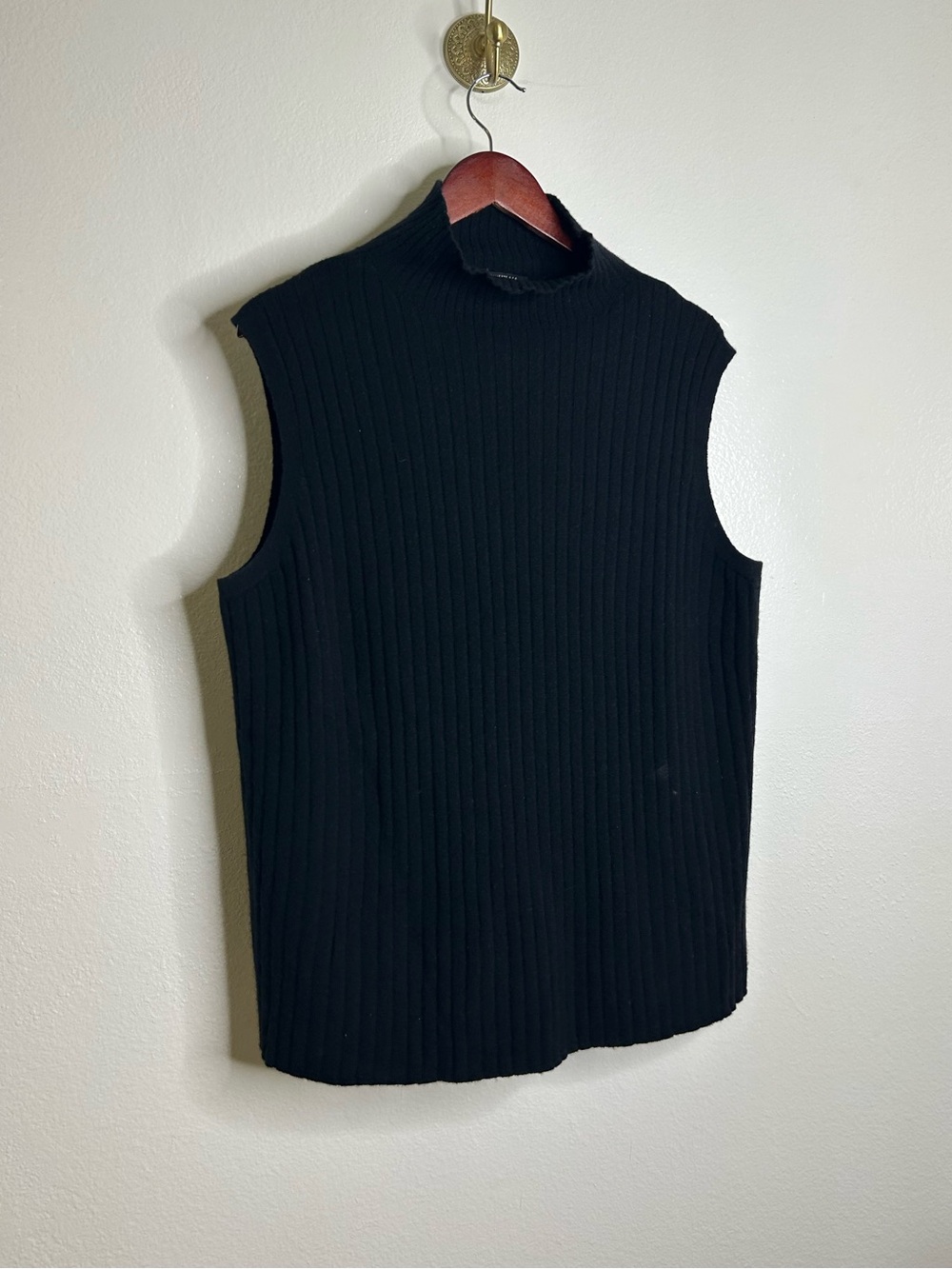 Lafayette 148 100% Cashmere Black Ribbed Turtleneck Knit Rib Sweater Tank Top